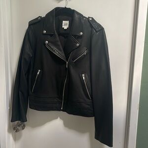 Gap brand black leather moto jacket. Women’s size XL. Silver hardware